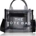 Clear Tote Bag for Women, Transparent Crossbody Lunch Bag Large Mesh Beach Bag for Sports Travel Stadium (Black)