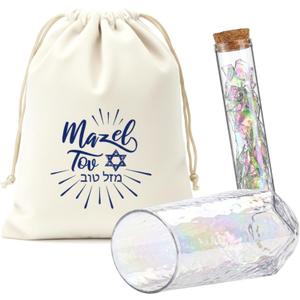 3 Pcs Jewish Wedding Chuppah Breaking Glass Jewish Gifts for Couples Engagement Marriage Anniversary Ceremony Glass Souvenir Vessel Groom with Drawstring Bag (White)