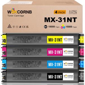 MX-31NT Toner Cartridge Compatible for Sharp MX-31NT MX-31NT-BA MX-31NT-CA MX-31NT-MA MX-31NT-YA for Sharp MX-2600N 2601N 3100N 3101N Printer (4-Pack)