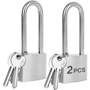 Outdoor Weatherproof Padlock, LQYN 2 Pcs Stainless Heavy Duty Padlocks, 50mm/2 inch Long Shackle, Stainless Steel Body with Brass Cylinder Lock, Padlock for Secure Storage, Gates