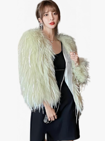 Guseval Women's Fashion Cropped Faux Fur Jacket Long Sleeve Open,M