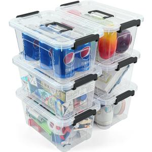NUMIFUN Plastic Storage Bins with Lids 6 Pack Storage Organizer, 7 Quart Stackable Storage Bins with Buckle-Up Latches and Handle easy for Home Office Pantry Organization, Clear Lids