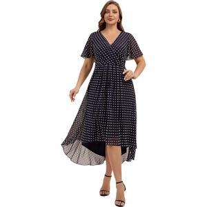 Ever-Pretty Plus Women's V-Neck Short Sleeves Plus Size Wedding Guest Dress Chiffon High-Low Formal Dresses, L
