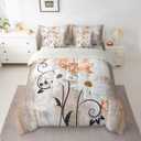 Orange Grey Bedding Sets Rustic Flowers Bed In A Bag Queen Comforter Set 7 Piece,Farmhouse Country Daisy Comforter and Sheets for Kids Girls Women,Vintage Oil Painting Bed Set Ombre Room Decor