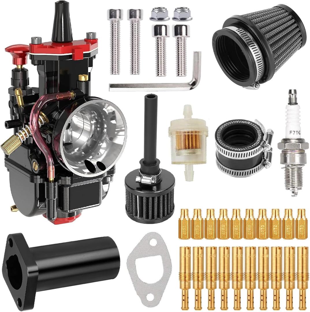 PWK28 30MM Carburetor Kit  Perfect Upgrade for Predator 196cc 212cc, Coleman Powersports CT200 BT200 MB200, KT196 Twister, 80T Go Kart (BLACK)