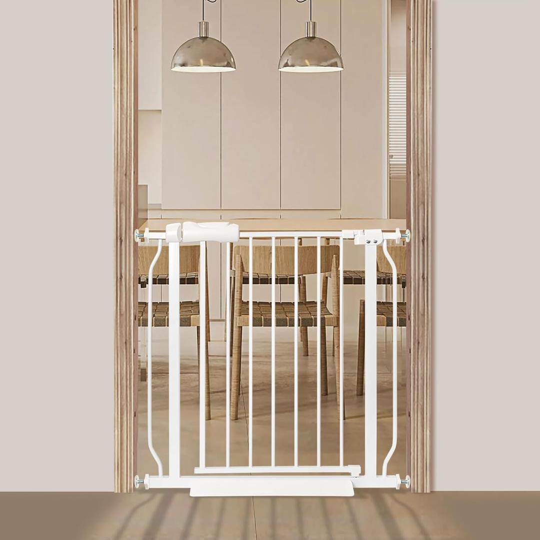 Baby Gate with Door 29.13-33.86 Pressure Mounted,Child Dog Pet Safety Gates with Walk Through Door for Doorways Stairs No Drilling in Door,White