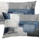 2PC Lumbar Decor Throw Pillow Covers Blue and Grey Cushions Rectangle Design Abstract Art Painting Style Modern Contemporary Home Decorative Cushion Pillow Cases 12" x 20" Pillowcases