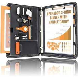 STYLIO Zipper Portfolio Binder | Padfolio 3 Ring Binder with Carrying Handle | Clipboard Folio, Portfolio Organizer for Documents, iPad, Tablet, Phone, Notebook | Business Folder for Men Women
