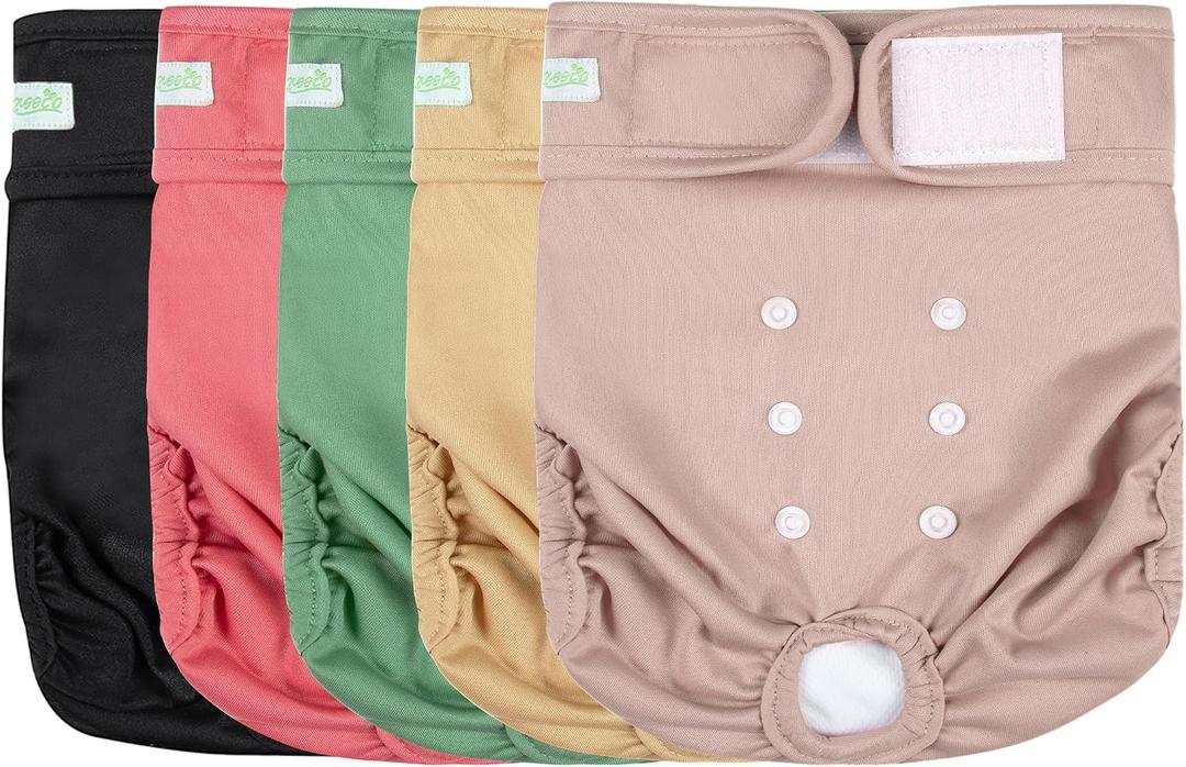 wegreeco Female Dog Diapers, Washable Reusable Pet Puppy Doggie Diapers for Small Medium Large Female Dogs in Heat Period, Doggy Period Panties, 5 Pack, X-Large