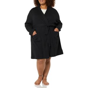 Amazon Essentials Women's Lightweight Cotton Waffle Mid-Length Bathrobe Black, 1X