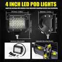 LED Pods,MUVKQC 4PCS 4Inch Light Bars 72W 12000LM Square LED Work Lights Spot Light pod for Trucks Off Road Car ATV UTV SUV Golf Cart Forklift