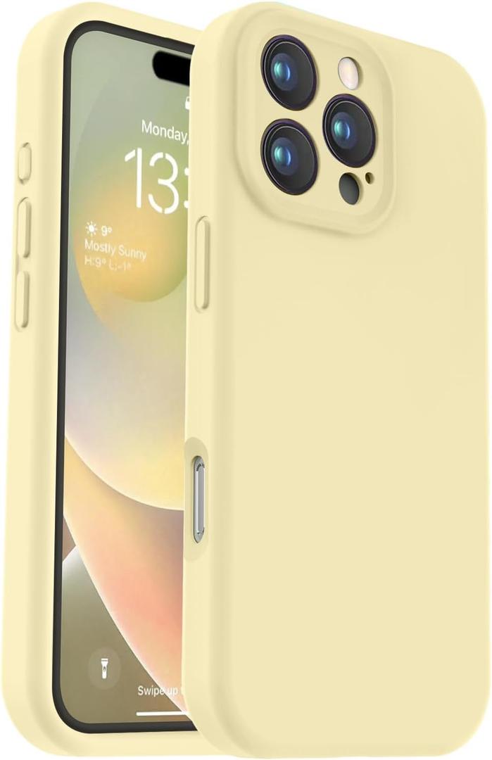 Vooii Compatible with iPhone 16 Pro Case, Liquid Silicone Upgrade [Camera Protection] [Soft Anti-Scratch Microfiber Lining] Shockproof Phone Case for iPhone 16 Pro 6.3 inch - Creamy Yellow