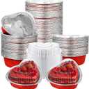 Honeydak 50 Pcs Heart Shaped Cake Pans for Baking with Lids 3.4 oz / 100ML Valentine's Aluminum Foil Cupcake Cups Mini Heart Cake Liners Disposable Baking Tins for Wedding Anniversary Dessert