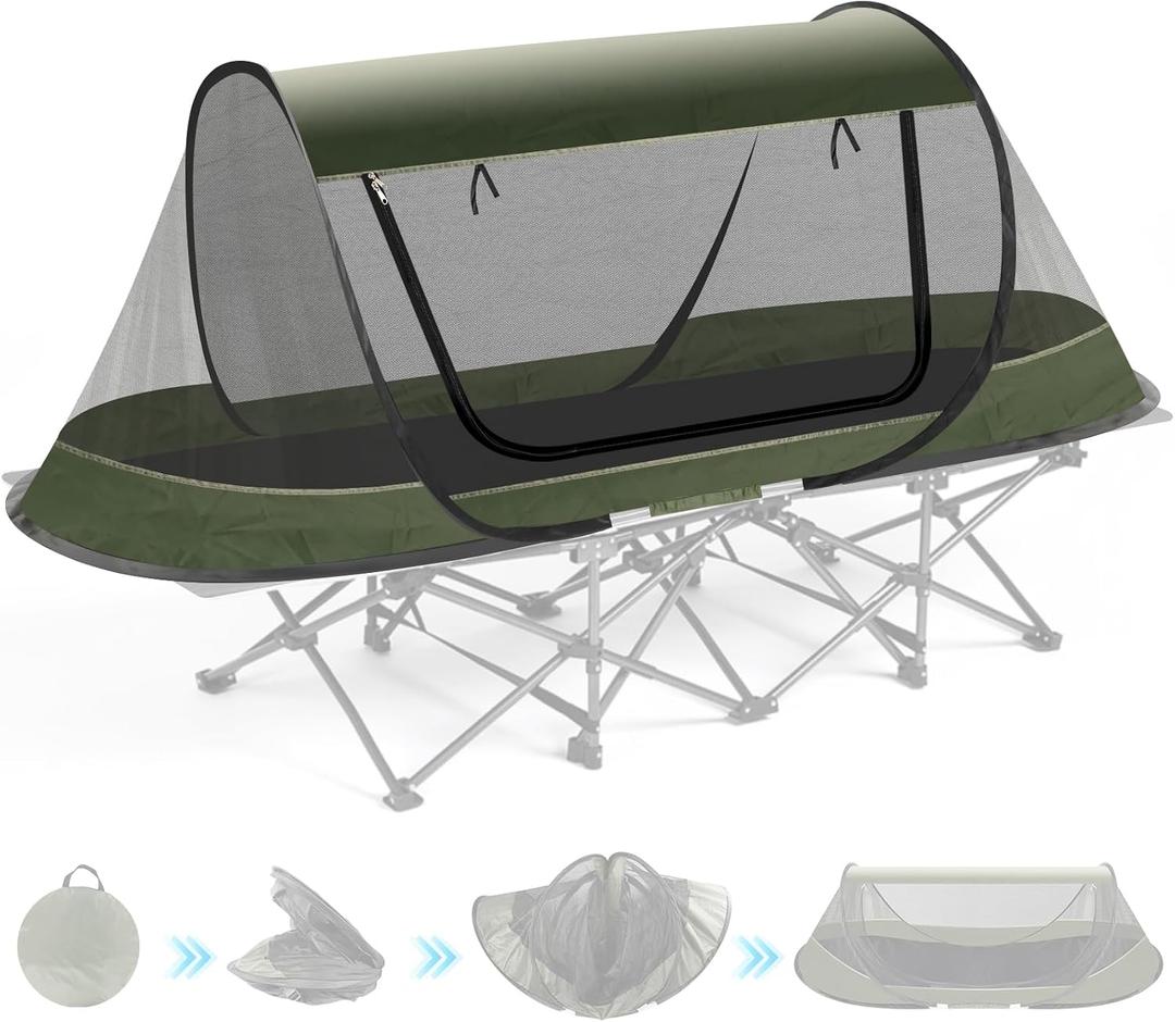 Pop-Up Mosquito Tent for Camping, 1 Person Bug Net Cot Tent, 3s Automatic Setup Screen Net for Adults & Kids, Fits with Camping Cot, Lightweight & Portable for Outdoor Hiking Traveling, Large
