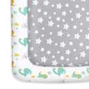 Pack and Play Sheets, 2 Pack Mini Crib Sheets, Stretchy Playard Fitted Sheet, Compatible with Graco Pack n Play, Soft and Breathable Material, Dinosaur and Grey Star