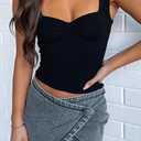 TiulZial Women's Sleeveless Backless Crop Tank Top Sexy Pleated Bustier Sweetheart Neck Strappy Y2K Cami Cropped Tops (Black, M)