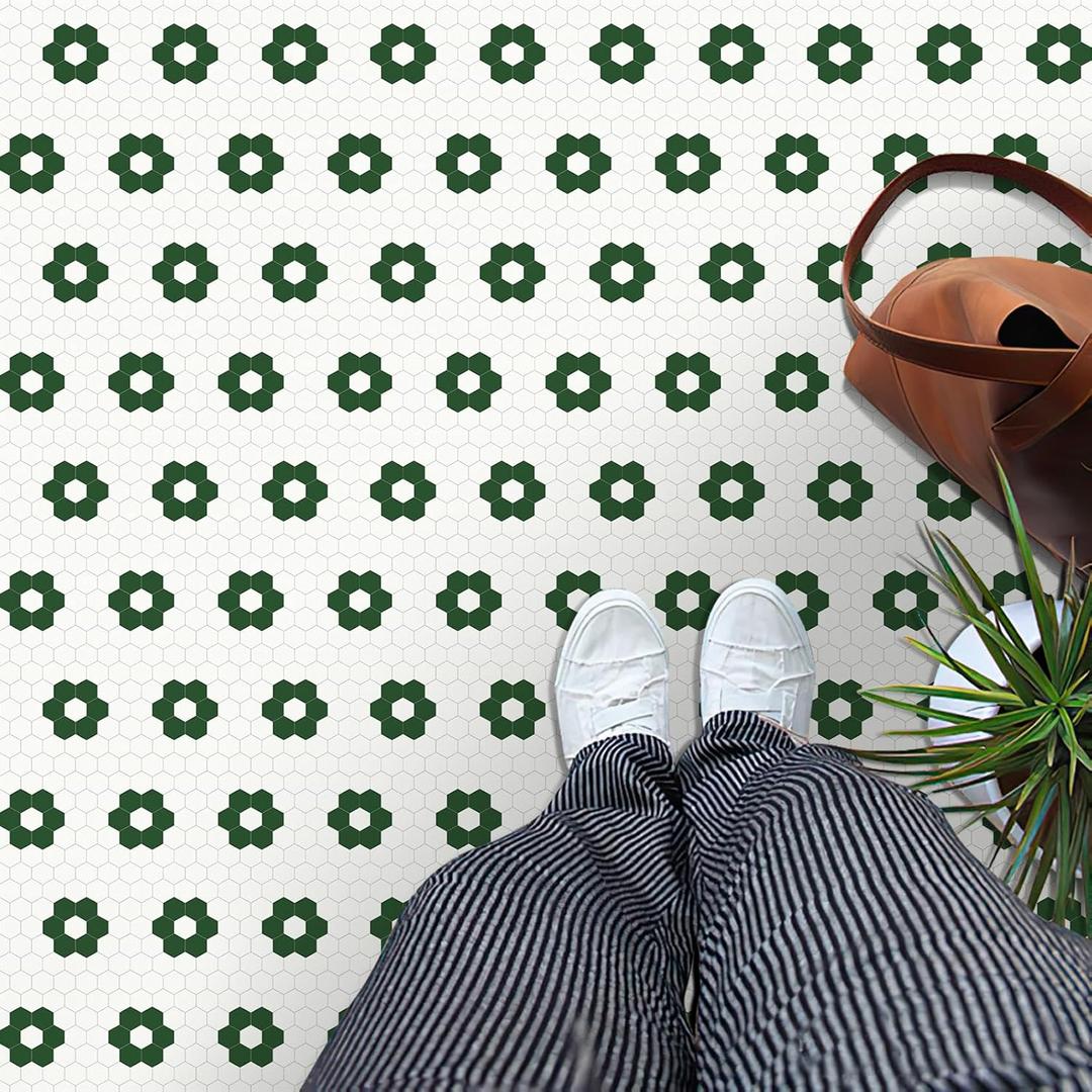 MORCART Peel and Stick Floor Tile, Vinyl Flooring Waterproof, DIY Flooring for Bathroom, Kitchen, Fireplace, Pet House, Stairs, Bedrooms, Wall (40PCS, 7.87" x 7.87", Dark Green+White)