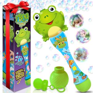 ArtCreativity Frog Bubble Wand - Bubble Toy with Bubbles Refill Solution, Stickers, Music & Lights - Kids Summer Outdoor Activity - Birthday Party Favors - Bubble Blower Machine (12 inches x 2 inches x 12 inches)