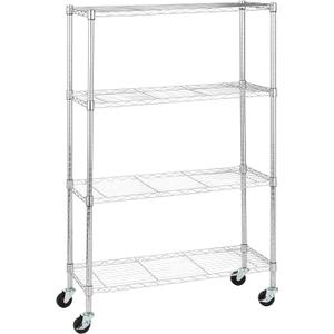 Amazon Basics 4-Shelf Adjustable, Heavy Duty Storage Shelving Unit with Wheels for Easy Assembly, for Garage or Kitchen Use, Metal Organizer Wire Rack, 36" L x 14" W x 57.8" H, Chrome