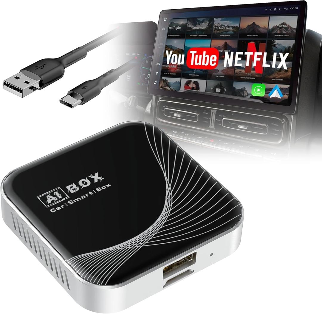 3-in-1 Wireless CarPlay Adapter & Android Auto Wireless Adapter, Plug & Play, Easy Setup, Supports Netflix, YouTube, TF Card, and More for Cars with OEM Wired CarPlay/Android Auto