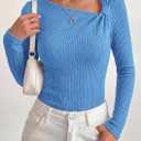 PRETTYGARDEN Womens Fall Long Sleeve Shirts Asymmetrical Tops (Blue, M)
