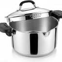 E-far Pasta Pot with Strainer Lid, 6 Quart Tri-Ply Stainless Steel Stock Pot & Push and Lock Handles, Non-toxic Multipurpose Cooking Pot for All Cooktops, Heavy Duty & Dishwasher Safe