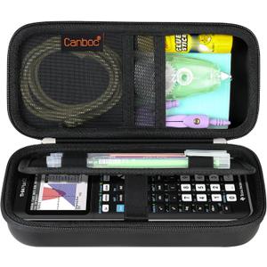 Canboc Carrying Case for Texas Instruments Ti-84 Plus CE/Ti-84 Plus/TI-83 Plus Color Graphing Calculator, Mesh Bag fit Cables, Manual, Black+Black