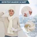Double Couple 3pcs Winter Women scarf and hat and Touch Screen Gloves Set for Women Knit Hat with Faux Fur Ball Scarves Glove (White)