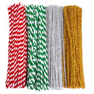 400 Pieces Christmas Pipe Cleaners Chenille Stem, Red Green Glitter DIY Art Crafts, 4 Colors