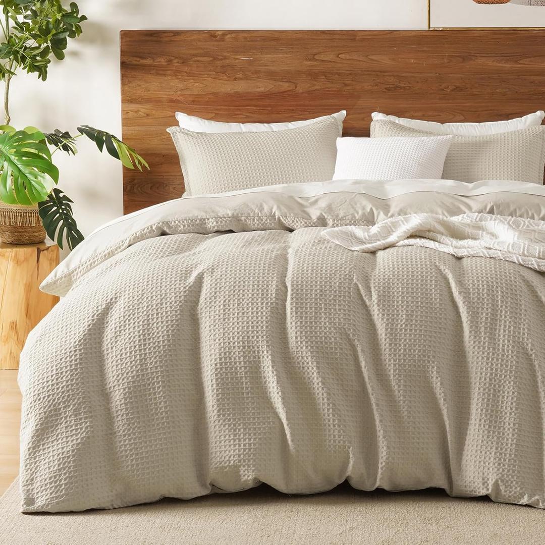 David's Home Waffle Weave Duvet Cover Set Twin Size,Soft Breathable 2pcs Comforter Cover Set with 1 Pillowcase,Textured Home Decor Bedding Set Cozy for All Seasons, Nature 68"90",No Comforter (Natural)