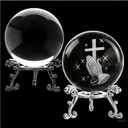 2-Piece 3D Engraved Praying Hand Cross & Clear Crystal Balls with Silver Stands, Christian Religious Gift, Glass Sphere Paperweight for Home Office Decor, Faith Gifts for Women Friend