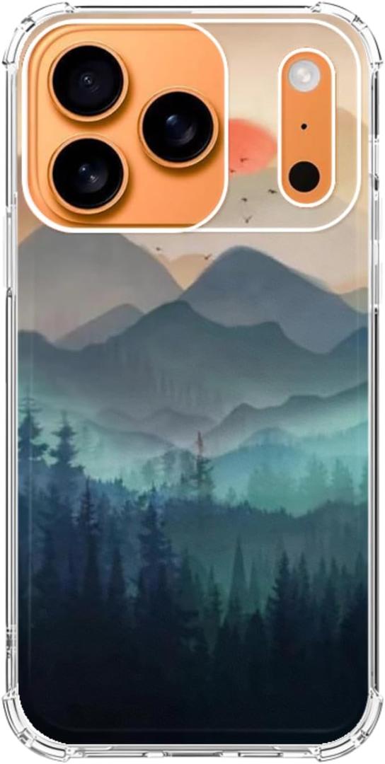 Mountain Landscape Sunrise Phone Case Compatible with iPhone 17 Pro, Aesthetic Mountain Sunset Phone Cover for iPhone 17 Pro