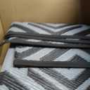 9x12 Outdoor Rug Waterproof Foldable Plastic Straw Carpet for Patio Porch Abstarct Line Reversible Mat Lightweight Floor Mat for Picnic, Backyard, Rv, Beach, Deck, Camper, Balcony，Black/Grey