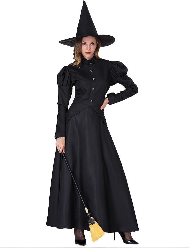 TOONRAIN Witch Costume for Women, Halloween Black Witch Dress Vampire Costume for Halloween Gothic Cosplay Party (Large)