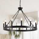 Wagon Wheel Chandelier 32" 12-Light, Round Black Chandeliers Farmhouse Modern Wagon Wheel Light Fixtures, for High Ceiling Dining Living Room, Foyer, Entryway