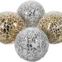 Amosfun 4Pcs Mosaic Glass Balls 3.1 Inch Decorative Orbs for Bowls Table Vases Home Decor Accents Silver and Gold