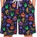 Men's Halloween Pajama Bottoms Black Neon Pajama Shorts Pumpkin Drawstring Pjs Shorts Pj Bottoms with Pockets Spider Web Elastic Sleepwear Skeleton Skull Soft Lounge Wear for Men, Large