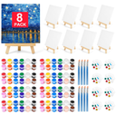 4 Pack 8 * 10In Canvas Boards for Painting, Art Canvas for Drawing with 16 Brushes & 8 Paint Trays & 16 Acrylic Paint, Mini Painting Canvas with Easel Set, Painting Kits for Adults Party