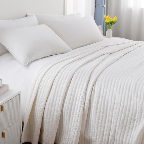 Max Oversized California King Quilt Set – 112"x106" Soft Washed 3-Layer Lightweight Bedspread with Multi-Lock Quilting, Minimalist Nordic Bedding, All-Season Quilt Set (1 Quilt + 2 Pillow Shams) Ivory
