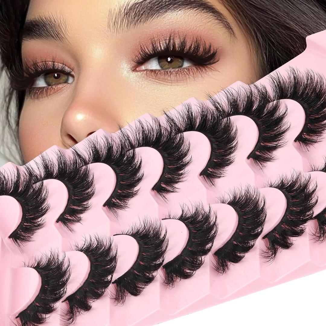 Losha Lashes Volume False Eyelashes Fluffy Cat Eye Lashes 7 Pairs Crisscross Lashes Strips 8-18mm Thick Fake Eyelashes 3D Faux Mink Lashes (FC03)