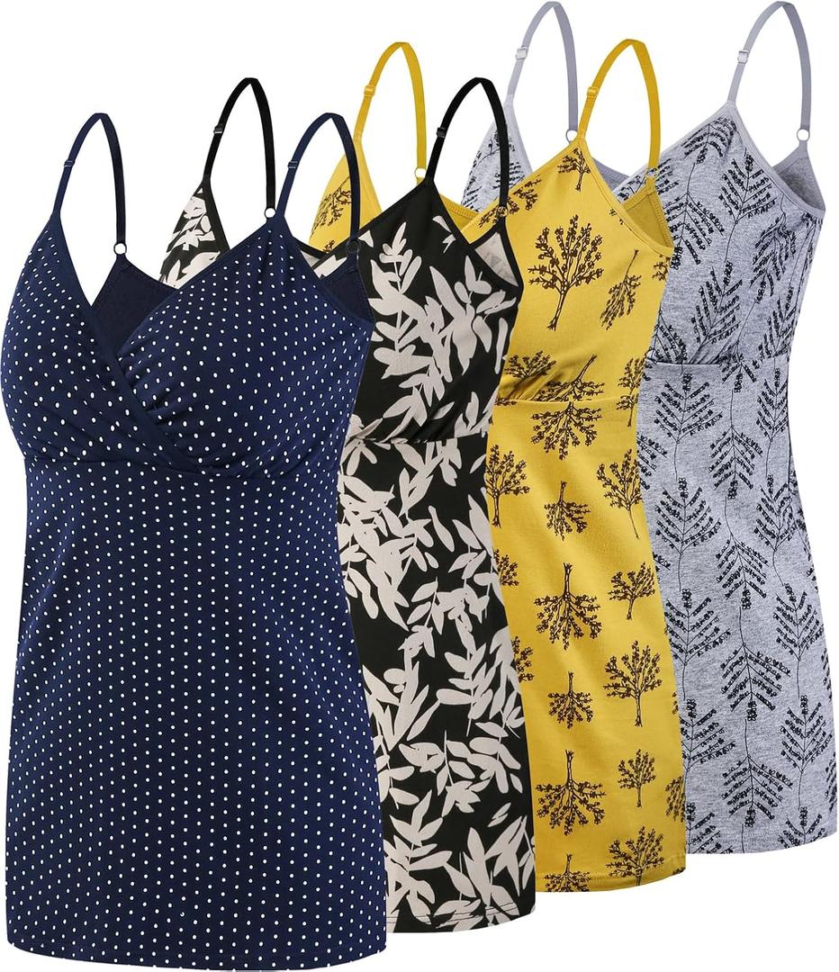 SUIEK 4 Pack Nursing Tank Tops Maternity Cotton Cami Breastfeeding Sleep Bralette (XL)