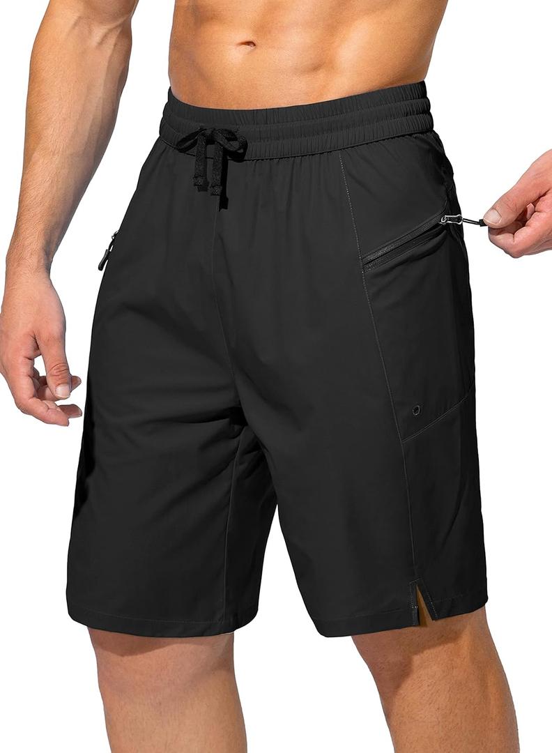 Men's Swim Trunks Quick Dry Board Shorts with Zipper Pockets Beach Shorts Bathing Suits for Men - No Mesh Liner (Large, Black)