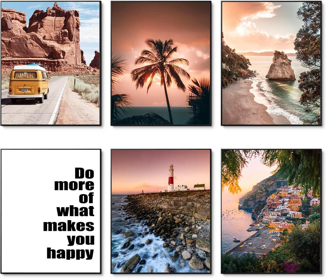 HoozGee Travel Wall Art Prints Seascape Palm Poster Wall Decor Nature Landscape City Coastal Road Scenery Pictures Canvas Photography Photos Home Bedroom Decor (11"x14" UNFRAMED)