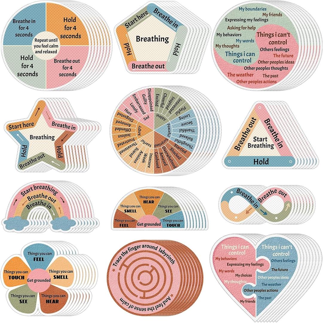 ZOIIWA 96 Pcs Breath Calm Anxiety Sensory Stickers Reusable Tactile Textured Mindfulness Sticker Fidget Silent Adhesive Sensory Strips for School Office Adult Teen Kid Tension Student Classroom Supply