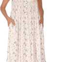 AVIIER Cotton Nightgowns for Women Sleeveless House Dress Ladies Long Nightdress with Pockets (White, L)