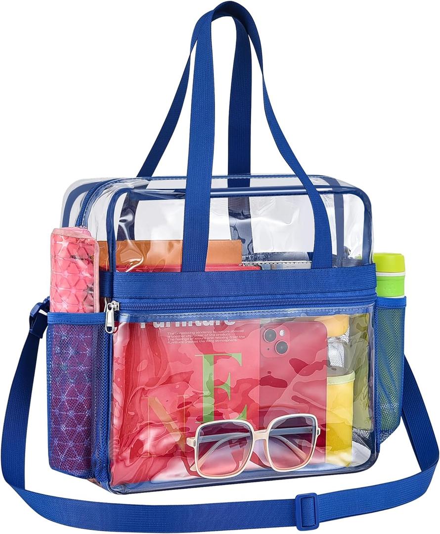Paxiland Clear Bag for Stadium Events 12x6x12, Clear Tote Bag with Reinforced Strap, Transparent Bag for Sports Concert (Blue)