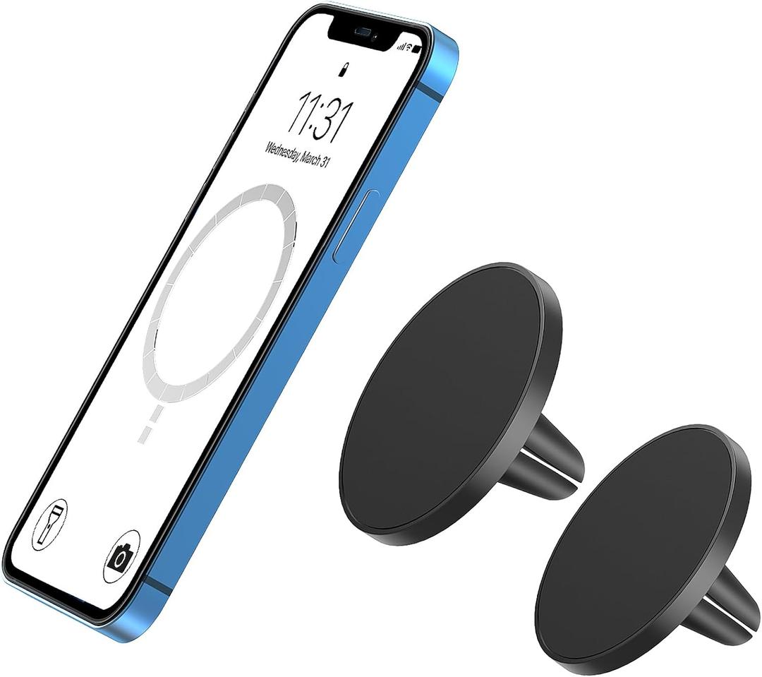 TechMatte for Magsafe Car Mount, Magnetic Air Vent Phone Holder for Car Compatible with iPhone 16 15 14 13 12 Pro Max Plus Mini & MagSafe Case, Portable Electronic Device Mount (2 Pieces, Black)