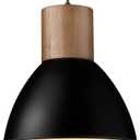 ELYONA Solid Wood Metal Pendant Light Fixtures, Industrial Hanging Lamp, Adjustable Length, 11.6" Modern Farmhouse Bar Pendant Lighting for Kitchen Island, Dining Room, Living Room, Black & Brown