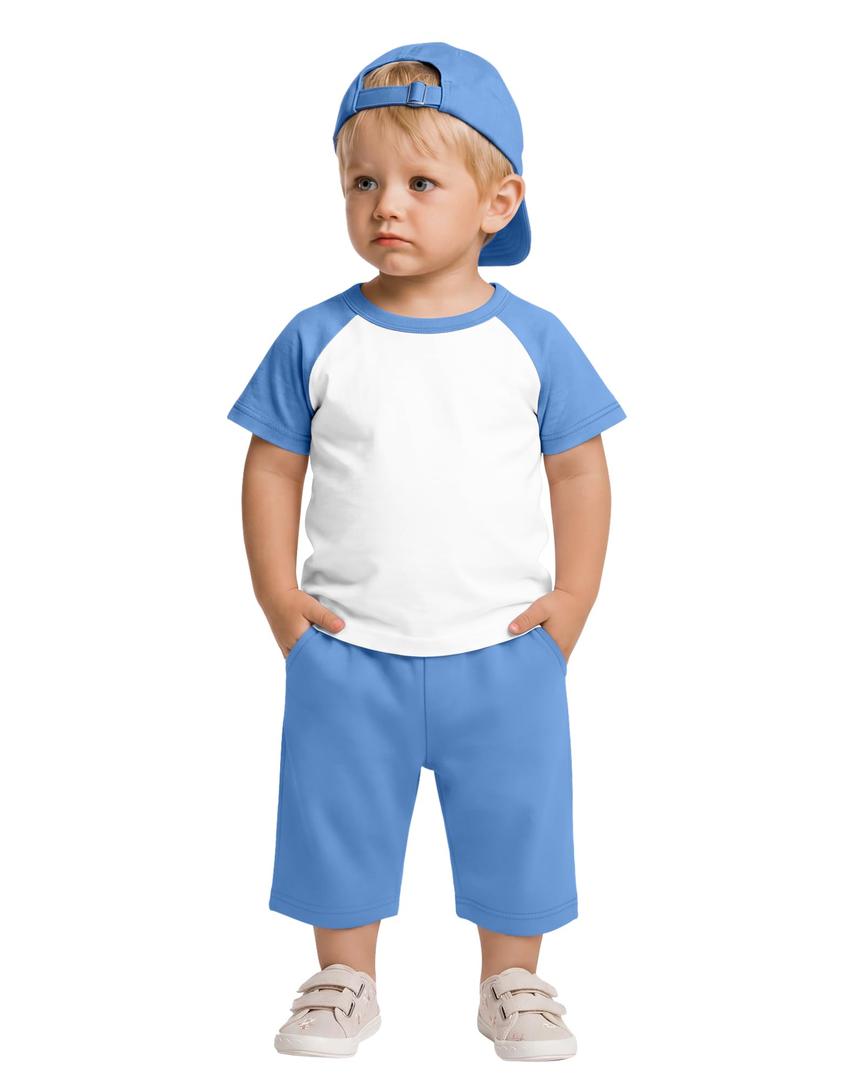 YooAurvox Toddler Boys' 2 Pieces Outfits, White/sky Blue, 5-6t