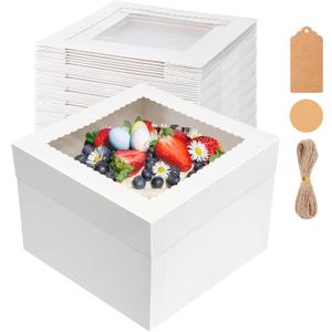 NEOACT 30 Pcs Cake Boxes, 12x12x8 Inch White Bakery Boxes with Window Cake Containers 12 Inch large Cake box for Birthday Party, Wedding,Tall Dessert Cardboard Boxes